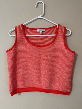 St. John Sport Marie Gray Striped Sweater Vest Orange White Women's Large
